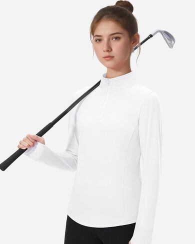 JOCMIC Girls Athletic Jacket Long Sleeve Horse Riding Shirts Fall Jackets Half Zip Sweatshirts with Thumbhole in Kuwait
