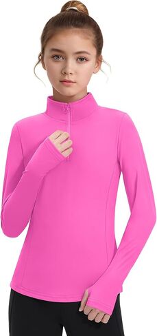 JOCMIC Girls Athletic Jacket Long Sleeve Horse Riding Shirts Fall Jackets Half Zip Sweatshirts with Thumbhole in Kuwait
