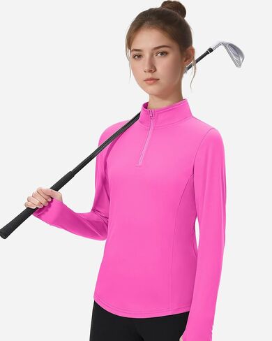 JOCMIC Girls Athletic Jacket Long Sleeve Horse Riding Shirts Fall Jackets Half Zip Sweatshirts with Thumbhole in Kuwait