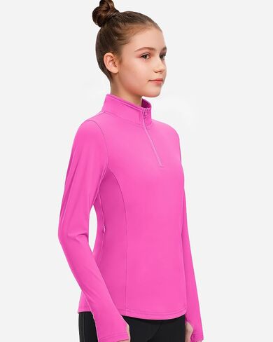 JOCMIC Girls Athletic Jacket Long Sleeve Horse Riding Shirts Fall Jackets Half Zip Sweatshirts with Thumbhole in Kuwait