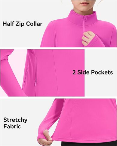 JOCMIC Girls Athletic Jacket Long Sleeve Horse Riding Shirts Fall Jackets Half Zip Sweatshirts with Thumbhole in Kuwait