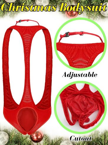 Christmas Lingerie For Men, Mens Funny Thong Underwear, Santa Claus Costume Outfit, Gift For Him, One Size, Red in Saudi Arabia