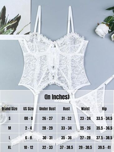 Sexy Lingerie Set For Women, Floral Lace Corset Thong Garter, Cute Bow Sheer 3 Piece, Valentines Day Date Night in Saudi Arabia