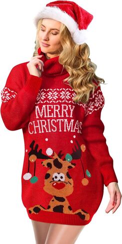 Ugly Christmas Sweater Dress for Women, Santa Hat and Funny Novelty Sweater with Pocket for Xmas Holiday in Kuwait