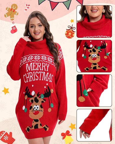 Ugly Christmas Sweater Dress for Women, Santa Hat and Funny Novelty Sweater with Pocket for Xmas Holiday in Kuwait