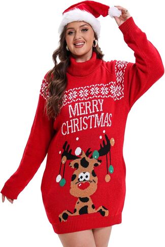 Ugly Christmas Sweater Dress for Women, Santa Hat and Funny Novelty Sweater with Pocket for Xmas Holiday in Kuwait