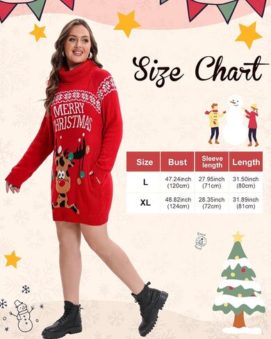 Ugly Christmas Sweater Dress for Women, Santa Hat and Funny Novelty Sweater with Pocket for Xmas Holiday in Kuwait