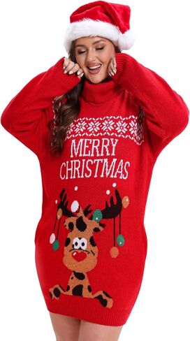 Ugly Christmas Sweater Dress for Women, Santa Hat and Funny Novelty Sweater with Pocket for Xmas Holiday in Kuwait