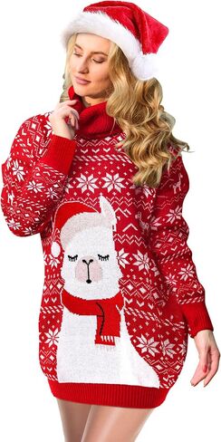 Ugly Christmas Sweater Dress for Women, Santa Hat and Funny Novelty Sweater with Pocket for Xmas Holiday in Kuwait