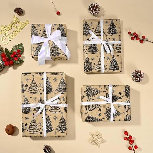 Bolsome 100 Sheets Christmas Tissue Paper for Gift Wrapping Kraft White Reindeer Xmas Tree Woodland Printed Tissue Paper for Gift Bags for Winter Holidays Christmas Party DIY Craft, 20 × 14 Inches in Kuwait