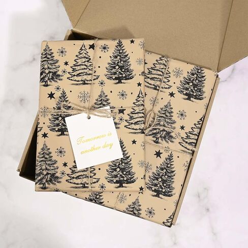 Bolsome 100 Sheets Christmas Tissue Paper for Gift Wrapping Kraft White Reindeer Xmas Tree Woodland Printed Tissue Paper for Gift Bags for Winter Holidays Christmas Party DIY Craft, 20 × 14 Inches in Kuwait