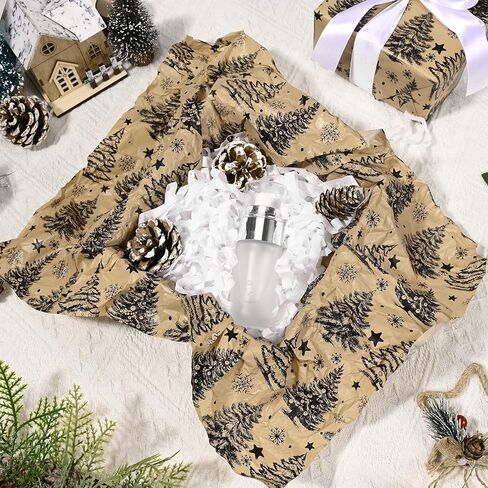 Bolsome 100 Sheets Christmas Tissue Paper for Gift Wrapping Kraft White Reindeer Xmas Tree Woodland Printed Tissue Paper for Gift Bags for Winter Holidays Christmas Party DIY Craft, 20 × 14 Inches in Kuwait