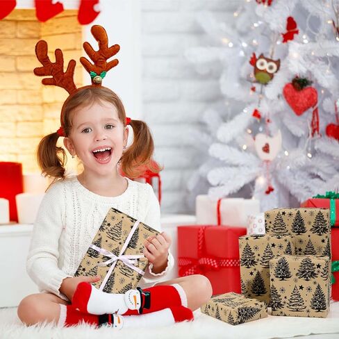 Bolsome 100 Sheets Christmas Tissue Paper for Gift Wrapping Kraft White Reindeer Xmas Tree Woodland Printed Tissue Paper for Gift Bags for Winter Holidays Christmas Party DIY Craft, 20 × 14 Inches in Kuwait