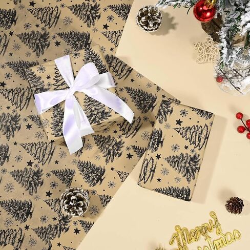 Bolsome 100 Sheets Christmas Tissue Paper for Gift Wrapping Kraft White Reindeer Xmas Tree Woodland Printed Tissue Paper for Gift Bags for Winter Holidays Christmas Party DIY Craft, 20 × 14 Inches in Kuwait