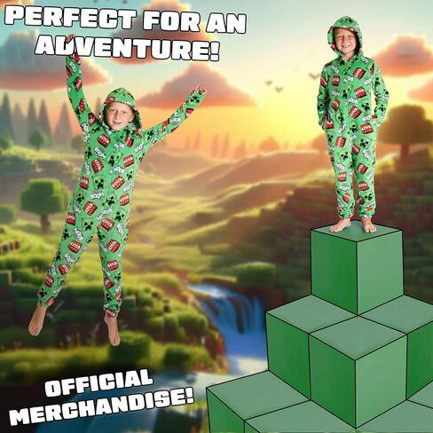 Minecraft Boys Fleece Hooded One-Piece Pajamas, Warm Fleece Hooded Loungewear Suit for Boys - Gifts for Gamers in Saudi Arabia
