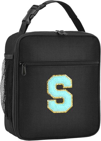 Initial Insulated Lunch Bag, Lunch Box with Initial Letter Patch for Teen Adult, Reusable Lunch Bag for Men Women, Ideal Back to School Gift Birthday Gift, Pink K in Saudi Arabia