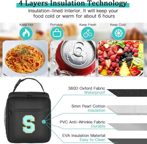 Initial Insulated Lunch Bag, Lunch Box with Initial Letter Patch for Teen Adult, Reusable Lunch Bag for Men Women, Ideal Back to School Gift Birthday Gift, Pink K in Saudi Arabia