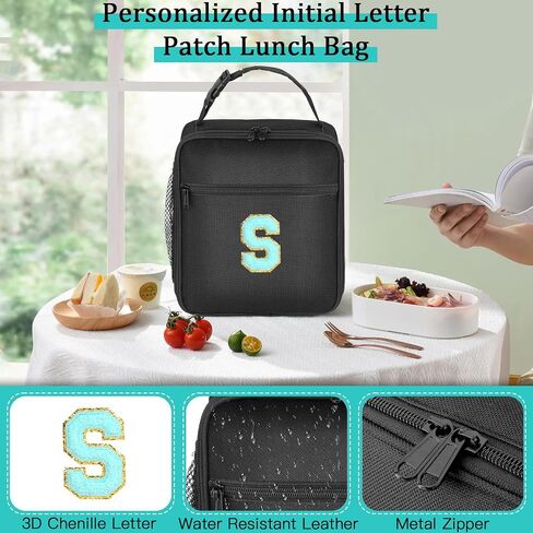 Initial Insulated Lunch Bag, Lunch Box with Initial Letter Patch for Teen Adult, Reusable Lunch Bag for Men Women, Ideal Back to School Gift Birthday Gift, Pink K in Saudi Arabia