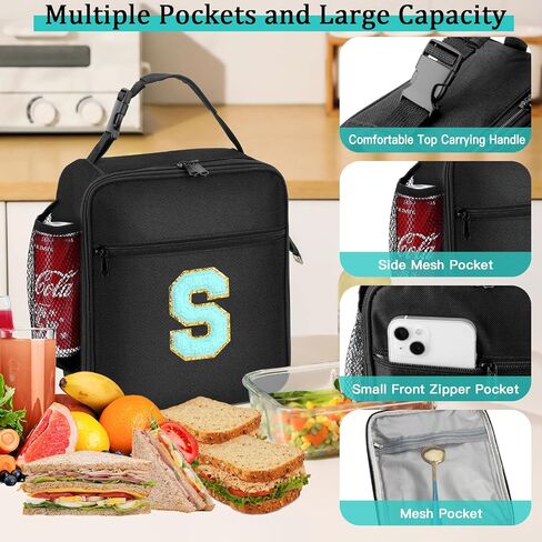 Initial Insulated Lunch Bag, Lunch Box with Initial Letter Patch for Teen Adult, Reusable Lunch Bag for Men Women, Ideal Back to School Gift Birthday Gift, Pink K in Saudi Arabia