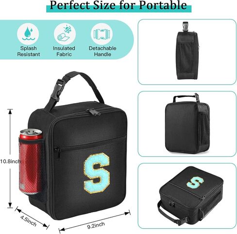 Initial Insulated Lunch Bag, Lunch Box with Initial Letter Patch for Teen Adult, Reusable Lunch Bag for Men Women, Ideal Back to School Gift Birthday Gift, Pink K in Saudi Arabia