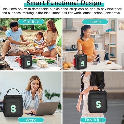 Initial Insulated Lunch Bag, Lunch Box with Initial Letter Patch for Teen Adult, Reusable Lunch Bag for Men Women, Ideal Back to School Gift Birthday Gift, Pink K in Saudi Arabia