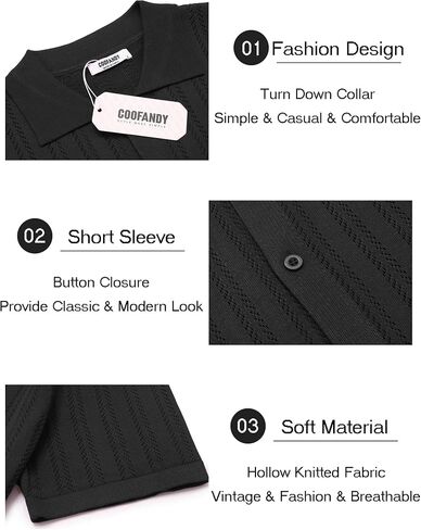 COOFANDY Men's Knit Shirts Short Sleeve Button Down Polo Shirt Crochet Casual Vintage Summer Beach Shirts in Saudi Arabia