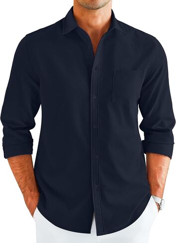 COOFANDY Men's Button Down Long Sleeve Shirt Casual Untucked Dress Shirt Regular Fit Wedding Shirts in Kuwait