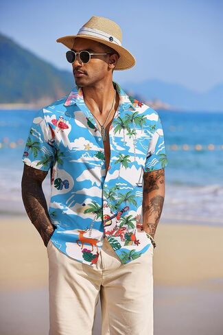 COOFANDY Mens Hawaiian Floral Shirts Tropical Button Down Shirt Summer Beach Shirt in Kuwait