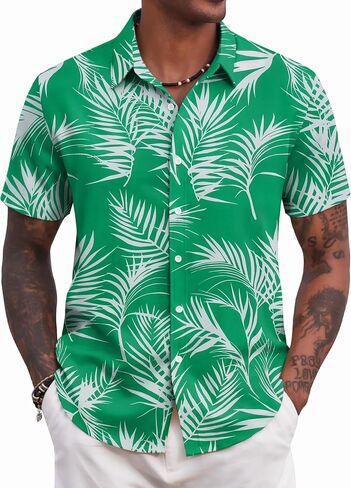 COOFANDY Mens Hawaiian Floral Shirts Tropical Button Down Shirt Summer Beach Shirt in Kuwait