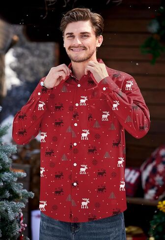 Arvilhill Men's Christmas Shirts Long Sleeve Ugly Xmas Button Shirts (S-XXL) in Saudi Arabia