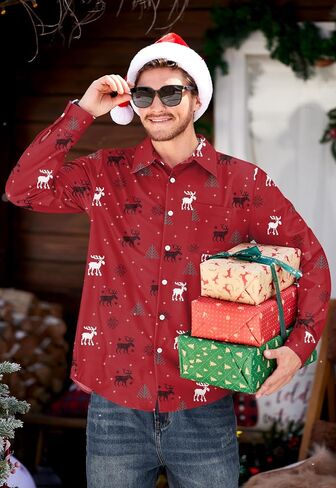Arvilhill Men's Christmas Shirts Long Sleeve Ugly Xmas Button Shirts (S-XXL) in Saudi Arabia