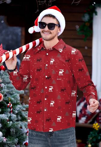 Arvilhill Men's Christmas Shirts Long Sleeve Ugly Xmas Button Shirts (S-XXL) in Saudi Arabia