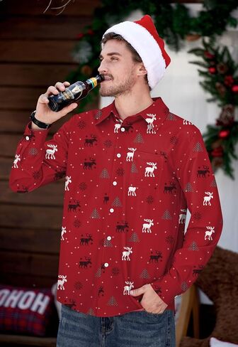 Arvilhill Men's Christmas Shirts Long Sleeve Ugly Xmas Button Shirts (S-XXL) in Saudi Arabia