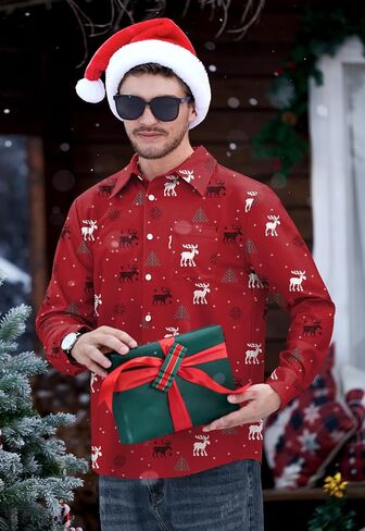 Arvilhill Men's Christmas Shirts Long Sleeve Ugly Xmas Button Shirts (S-XXL) in Saudi Arabia