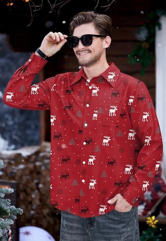 Arvilhill Men's Christmas Shirts Long Sleeve Ugly Xmas Button Shirts (S-XXL) in Saudi Arabia