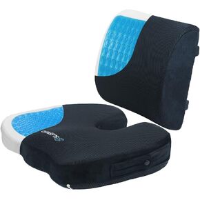 Sleepavo Memory Foam Cooling Gel Seat Cushion for Office Chair - Back & Butt Pillow for Sciatica Tailbone Coccyx Hip Pain Relief for Gaming, Car & Airplane - Padded Lumbar Support Pillow for Coxyx