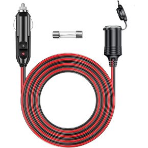 12V/24V Heavy Duty Cigarette Lighter Extension Cord 6FT with LED Light for Car Vehicle Tire Pump Air Compressor Refrigerator Coffee Maker etc. (1*Spare Fuse)