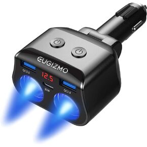 Dual Car Charger Adapter, 200W Double Cigarette Lighter Adapter Outlet Dual Cigarette Lighter Plug Splitter USB Charger 12V Cigarette Lighter Socket Plug Splitter 2 Socket for Car