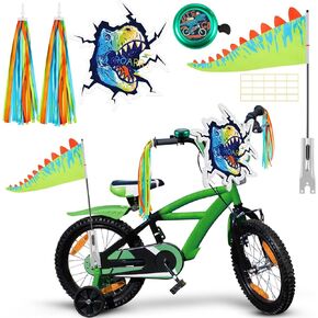 6 Pcs Dinosaur Bike Accessories for Kids Includes Bicycle Handlebar Streamers Cartoon Bike Bell Foam Board and Bike Safety Flag with Pole Double Sided Tape Gift for Dinosaur Party