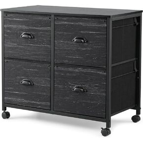 TOPSKY 4 Drawers Mobile Fabric Lateral File Cabinet with Casters for Letter SIze File (Black)
