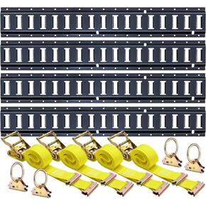 Trekassy E Track Tie-Down Rail Kit - 12 Pieces: 4 Pack 5ft Horizontal E-Track Rails & 8 Etrack Accessories for Enclosed Trailers, Trailer Beds, Pickups, Trucks