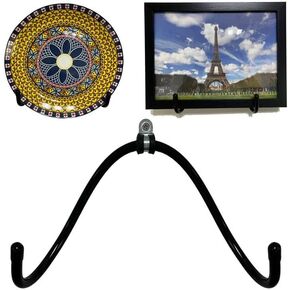 Wall Mount Metal Display Stand, Black Easel Plate Display Photo Holder Stand, Displays Picture Frames, Decorative Plates, Tablet and Art, Home Decoration, Come with Anchors and Screws.