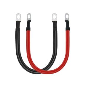 A ABIGAIL 2 AWG Battery Cable 2AWG Gauge Pure Copper Battery Inverter Cables with 3/8 in Lugs Both Ends Power Inverter Wire Set for Automotive Solar Marine Boat RV Car Motorcycle Red and Black (2FT)