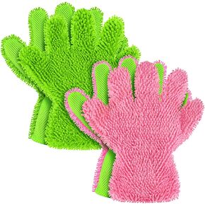 Ferraycle 2 Packs Car Wash Mitt 5 Finger Microfiber Wash Mitts Auto Car Dusting Gloves Double Sided Cleaning Gloves for Kitchen Home(Blue and Black)
