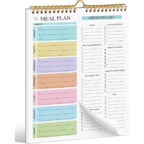 Joyberg Weekly Meal Planner Notebook 8.5x11", 50 Sheets Weekly Meal Planner Magnetic, Double Helix Meal Planner and Grocery List, Wall-Mountable Menu Planner for Fridge Notepad for Daily & Weekly Plan