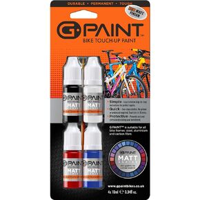 G-Paint Bike Paint MATT Series - Touch-Up Paint Kit for Scratched or Chipped Frames - 4 Pack of 10ml Bottles - Black/White/Red/Cyan. Includes Applicator Brush, Durable, Permanent and Tough