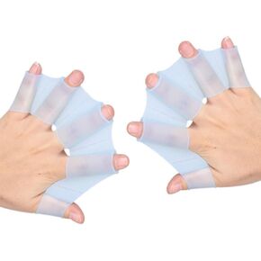 2Pcs Blue Silicone Swim Gear Fins Hand Webbed Flippers Training Glove Fingers Hand Palm Webbed Flippers Training Gloves Water Resistance Swimming Aquatic Gloves Sports and Outdoors
