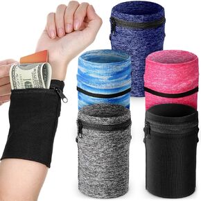 Honoson 5 Pieces Wrist Wallet Running Wallet Wristband Wrist Wallets for Women Men Wrist Pouch Zipper Wrist Wallet for Running Walking Hiking Jogging Travel
