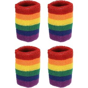 PATIKIL Sports Wristbands 8x8cm, 4 Pack Athletic Cotton Terry Cloth Absorbent Wrist Sweatband for Tennis Basketball Working Out Running, Rainbow
