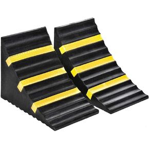 B 2 Pack Heavy Duty Large Solid Rubber Wheel Chock with Handle for Travel Trailer, Truck, Commercial Vehicle and RV, 10" x 6" x 7.3" in Kuwait
